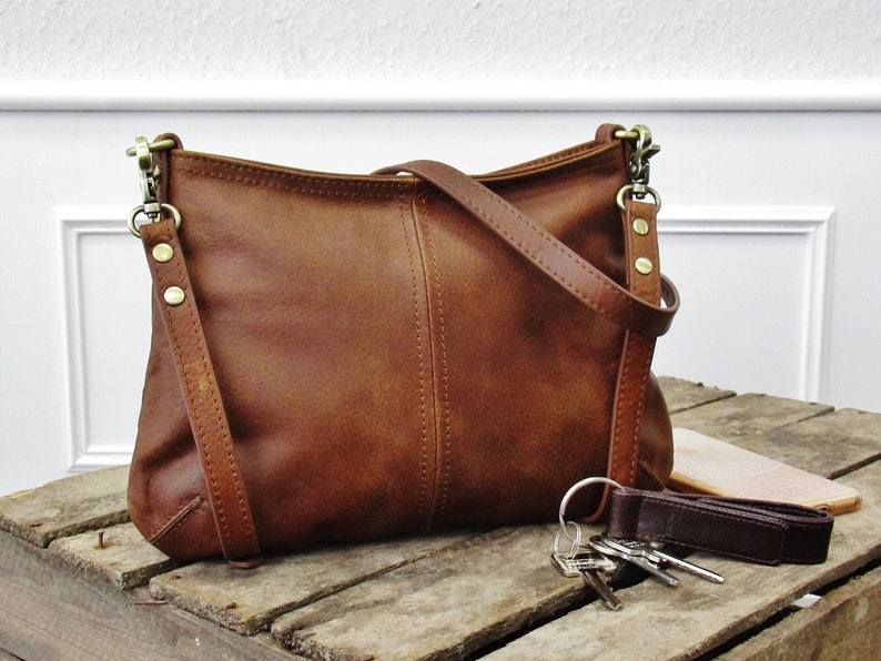 Brown leather crossbody bag small purse shoulder bag cross | Etsy
