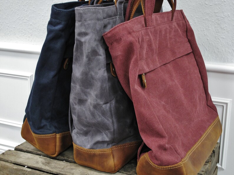 Waxed canvas grey convertible backpack men tote bag Etsy