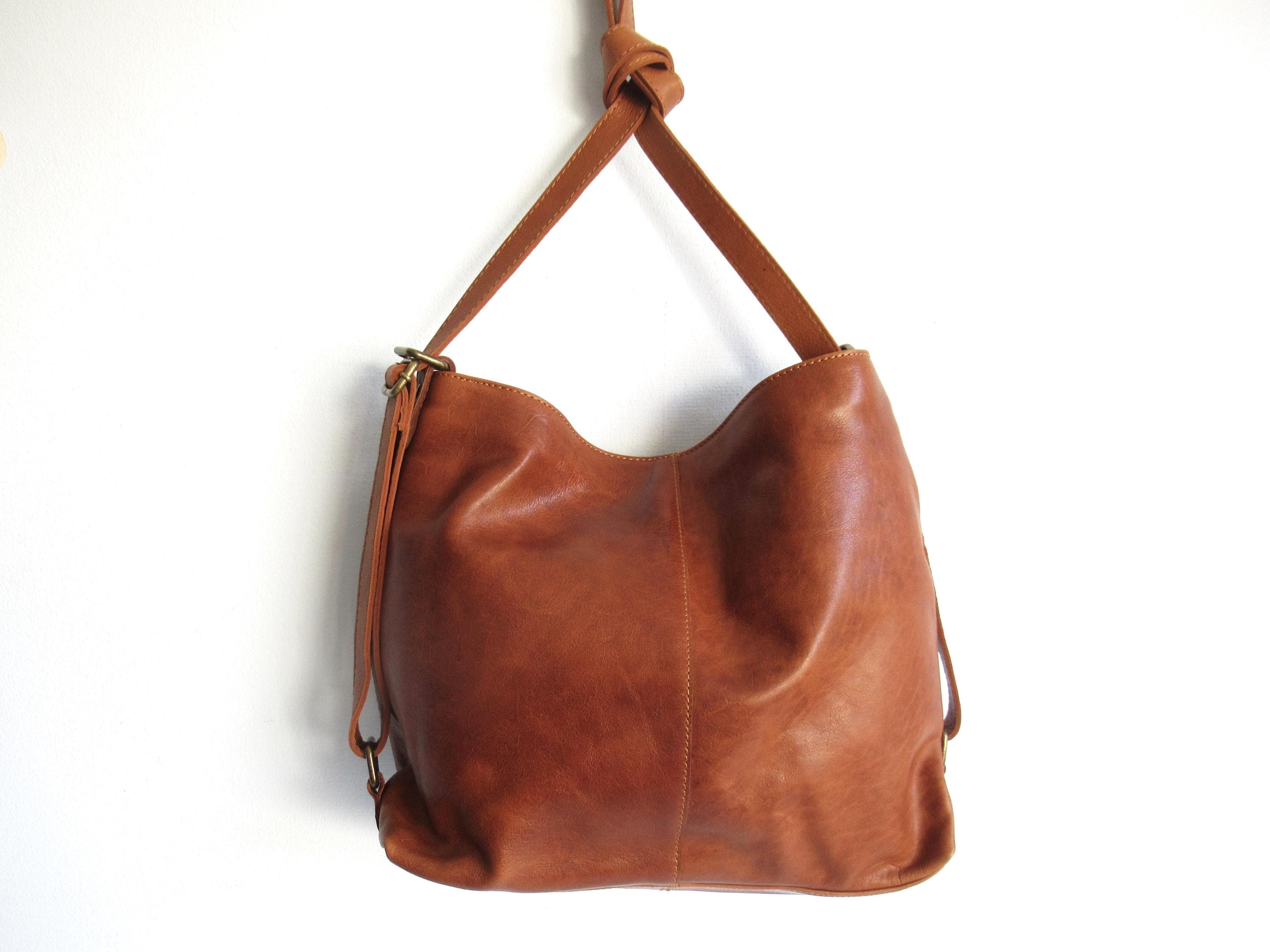 Convertible Tan Leather Backpack – 3-way Soft Crossbody 