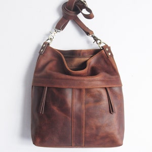 Bruine leren schoudertas, crossbody tas, bruine handtas afbeelding 4