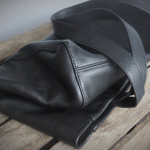 Black Leather Purse, Shopper Tote Bag, Book Bag, Soft Shoulder Bag image 5