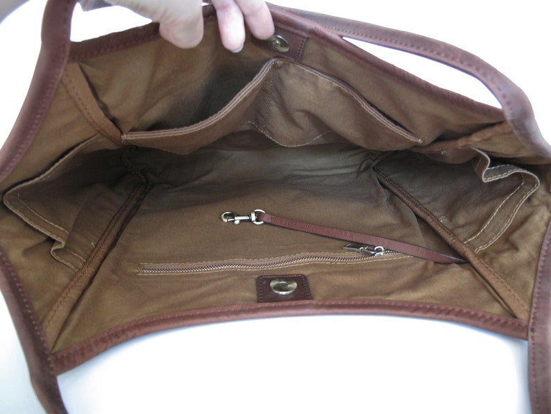 Brown leather bag, shoulder bag leather, leather tote with pockets, leather purse woman, distressed leather bag image 7
