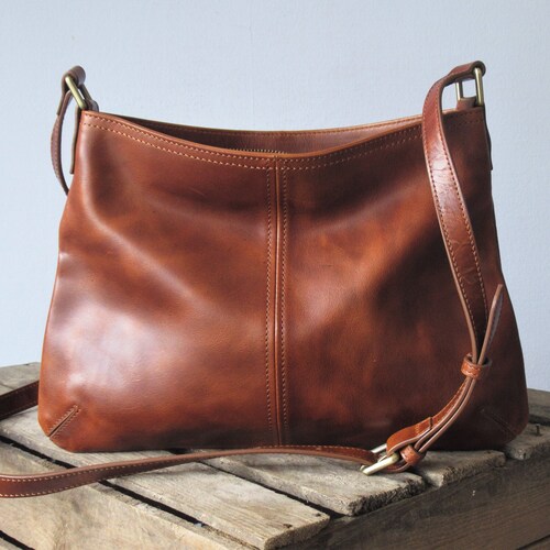 Brown Leather Crossbody Bag Shoulder Bag Purse With Zipper Etsy