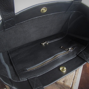 Black Leather Purse, Shopper Tote Bag, Book Bag, Soft Shoulder Bag image 7