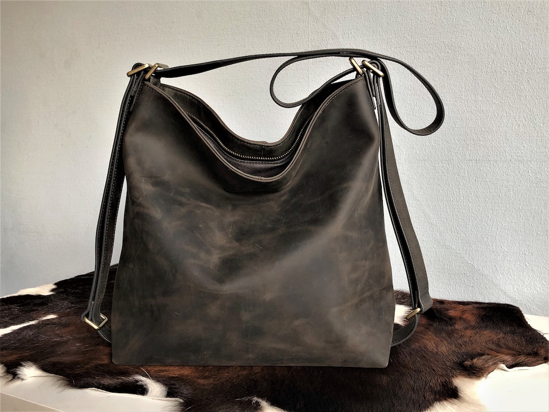 Convertible Backpack Leather Shoulder Bag Black Bag 