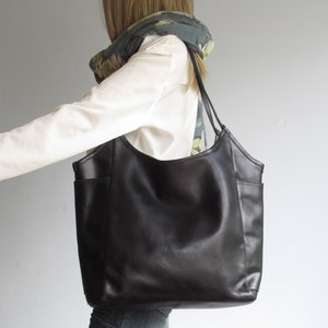 Black leather shoulder bag, womens tote bag, leather purse