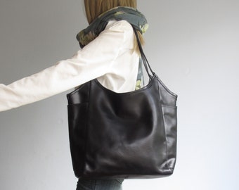 Black leather shoulder bag, womens tote bag, leather purse