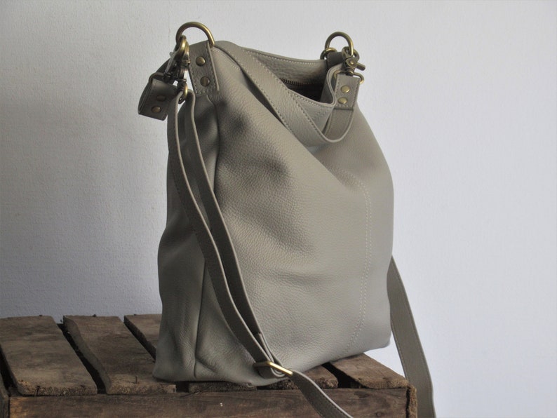 Grey Leather Shoulder Bag Small Slouchy Purse Lightweight Etsy