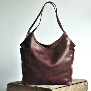 Brown leather bag, shoulder bag leather, leather tote with pockets, leather purse woman, distressed leather bag image 3