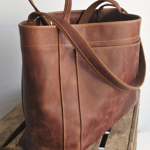 Large leather tote bag, laptop bag, large shoulder bag image 5