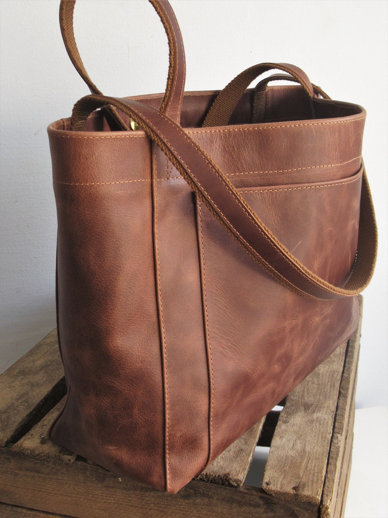 Large leather tote bag, laptop bag, large shoulder bag image 5