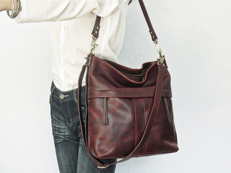 Brown leather shoulder bag, crossbody purse, unique shoulder bag image 1