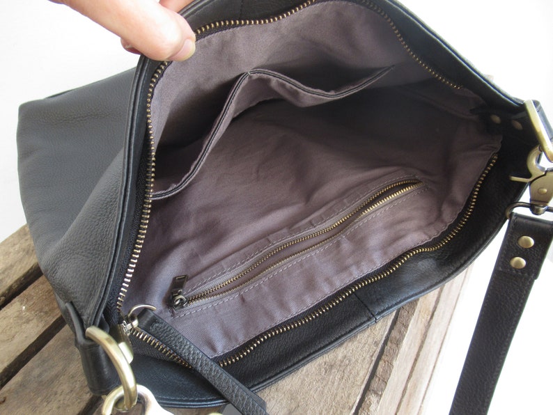 Black Leather Shoulder Bag Small Tote Leather Hobo Purse Etsy