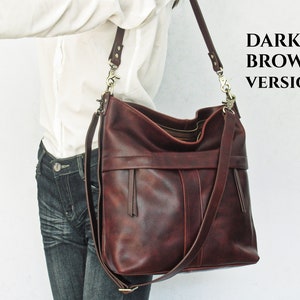 Tan leather shoulder bag, crossbody purse, tan handbag Dark Brown