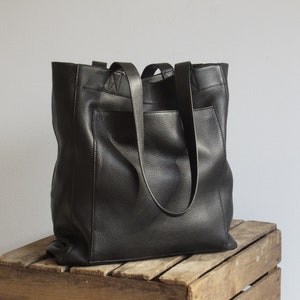 Black Leather Purse, Shopper Tote Bag, Book Bag, Soft Shoulder Bag image 3