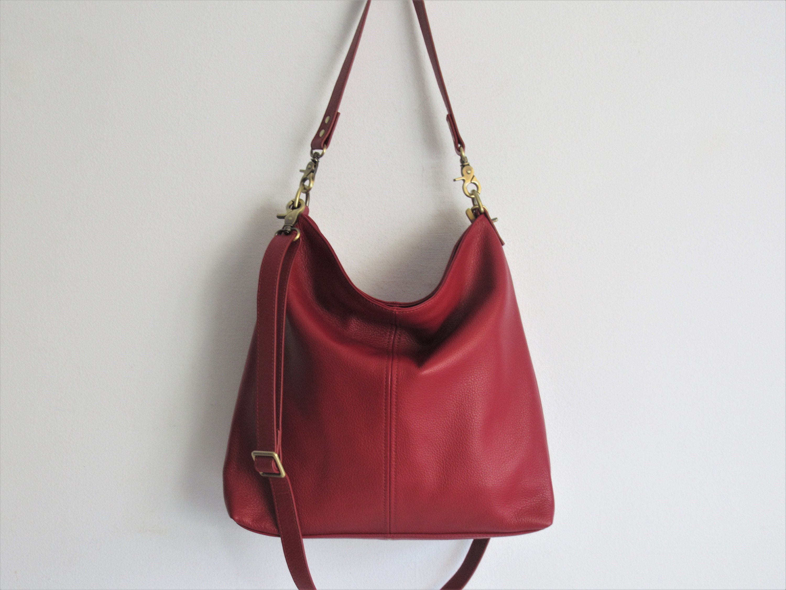 Red Leather Hobo Bag Small Shoulder Bag Soft Leather Purse Etsy