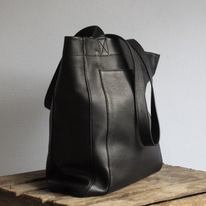 Black Leather Purse, Shopper Tote Bag, Book Bag, Soft Shoulder Bag image 4