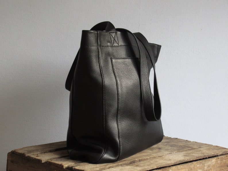 Black Leather Purse, Shopper Tote Bag, Book Bag, Soft Shoulder Bag image 4