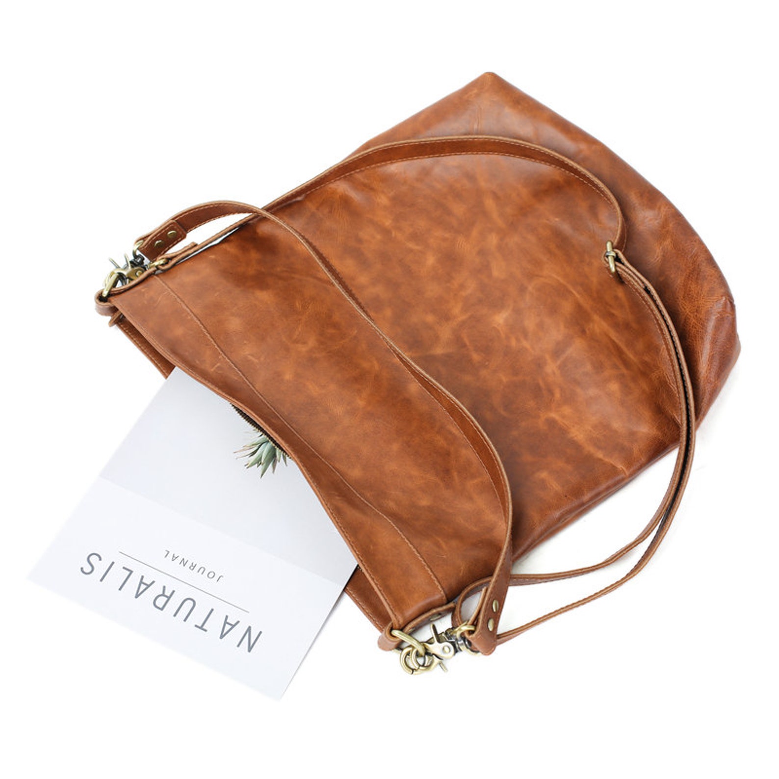 Cognac Leather Shoulder Bag With Crossbody Strap Large Purse Etsy Canada