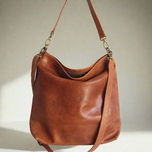 Leather Hobo Bag Large Tan Purse With Crossbody Strap Etsy