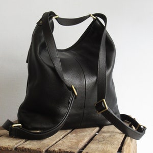 Convertible leather backpack, black shoulder bag with double function image 5