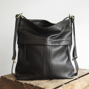Black backpack, leather convertible shoulder bag with backpack function image 3