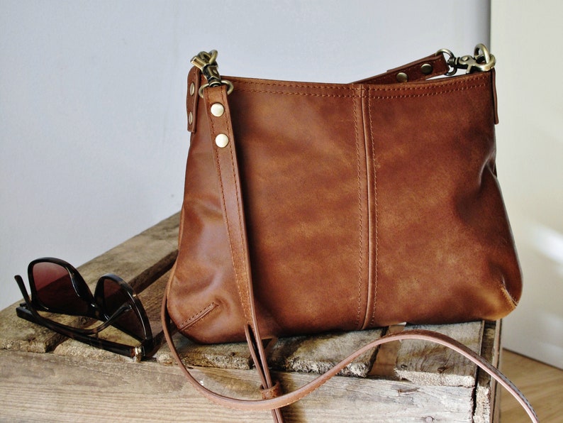 Brown leather crossbody bag small purse shoulder bag cross | Etsy