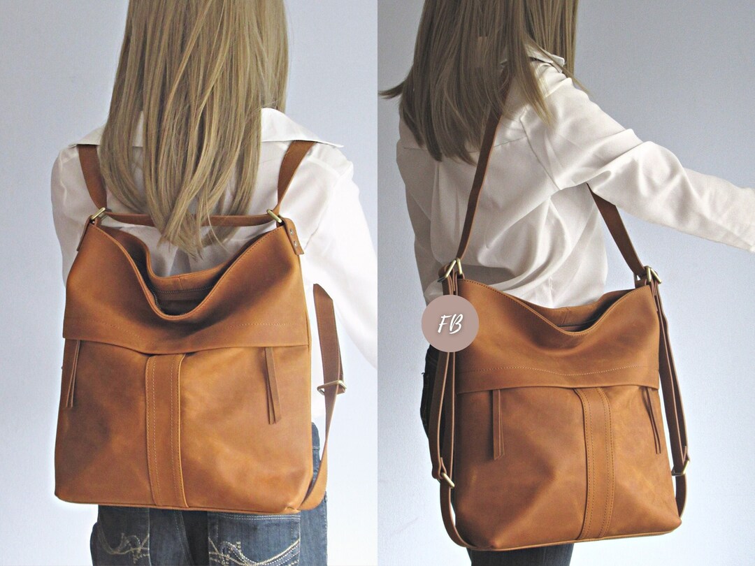 Camel Leather Convertible Backpack, Multifunctional Bag, Diaper Shoulder Bag - Etsy