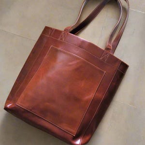 Cognac Leather Tote Bag, Large Shoulder Bag, Rustic Leather Shopper, Laptop Purse, Unlined Carryall