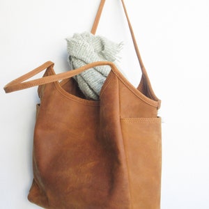 Leather tote bag woman, camel shoulder bag, leather purse image 6