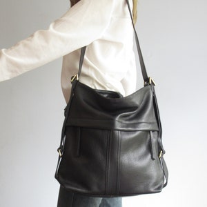 Black backpack, leather convertible shoulder bag with backpack function image 2