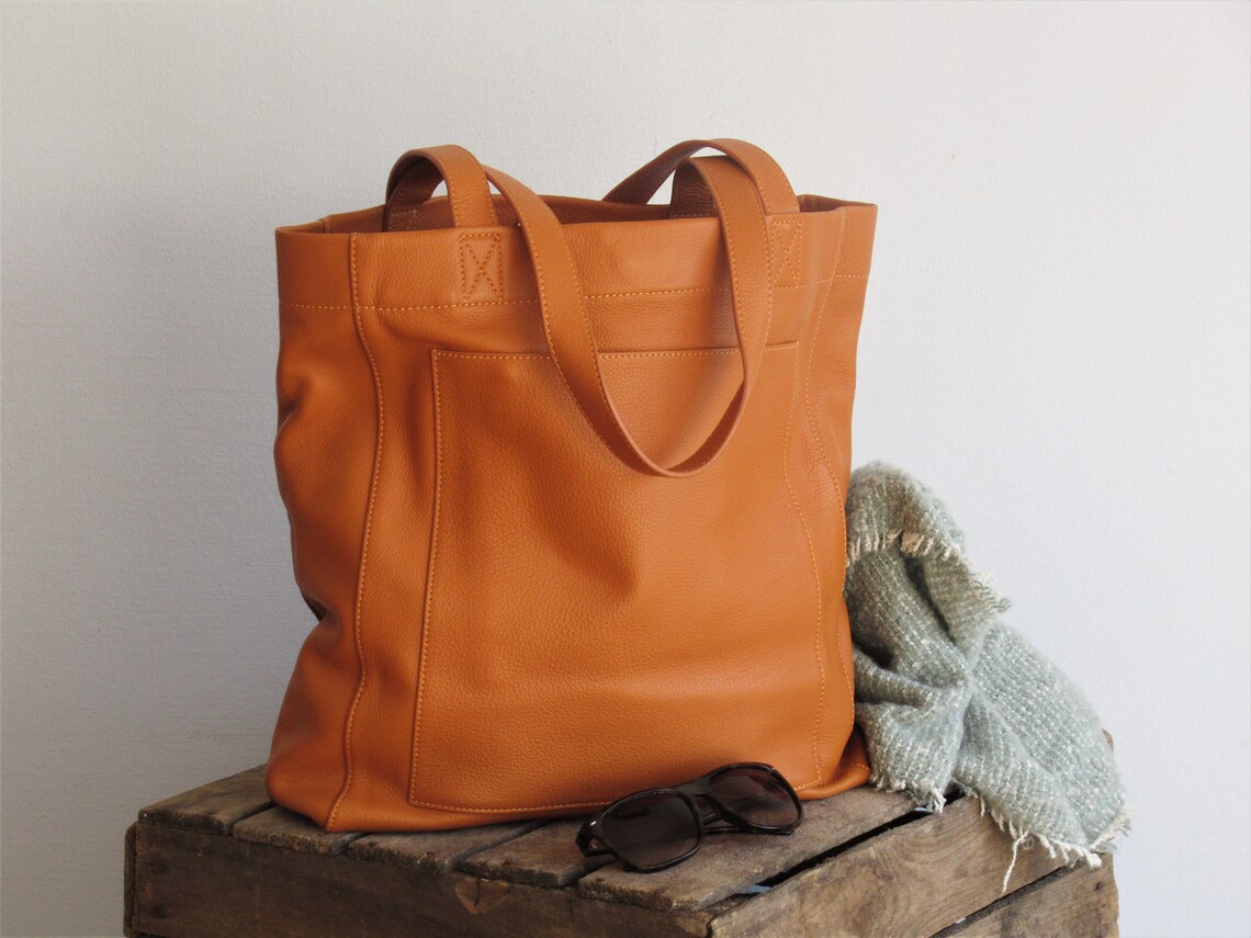Tan Leather Tote Bag Shopper Market Bag Book Bag Shoulder Etsy UK