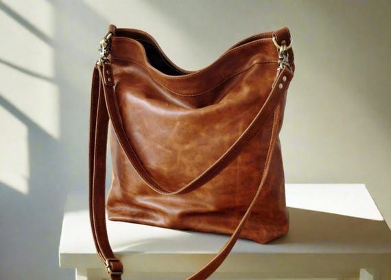 Tan leather hobo bag, large purse for women, tote bag with crossbody strap