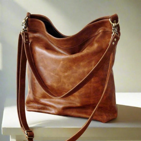 Tan leather hobo bag, large purse for women, tote bag with crossbody strap