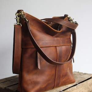 Tan leather shoulder bag, crossbody purse, tan handbag zdjęcie 7