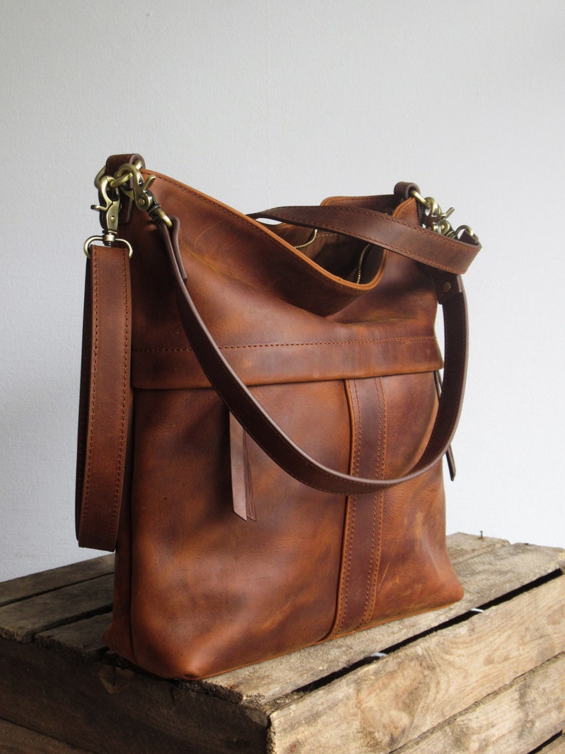 Tan leather shoulder bag, crossbody purse, tan handbag zdjęcie 7