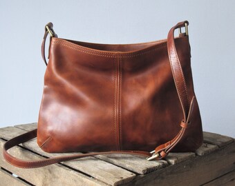 Brown leather crossbody bag, shoulder bag, purse with zipper