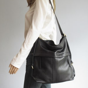 Convertible leather backpack, black shoulder bag with double function image 9