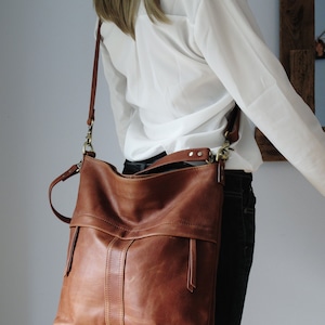 Tan leather shoulder bag, crossbody purse, tan handbag zdjęcie 3
