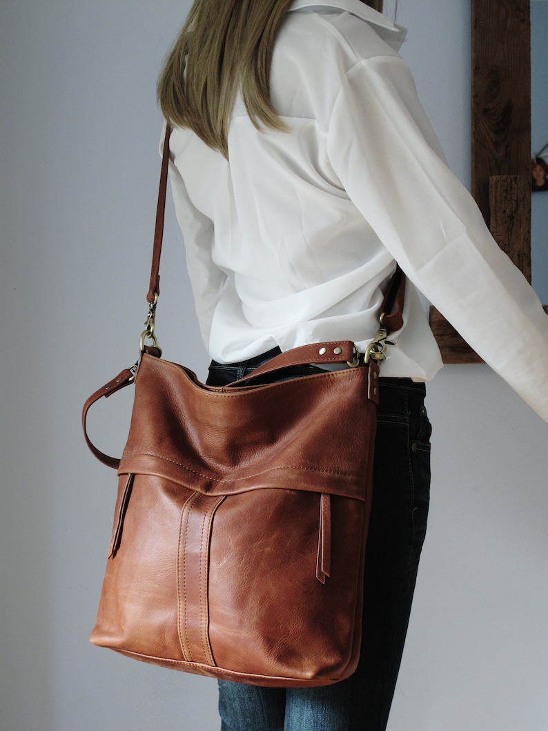 Tan leather shoulder bag, crossbody purse, tan handbag zdjęcie 3