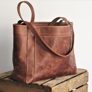 Large leather tote bag, laptop bag, large shoulder bag image 6