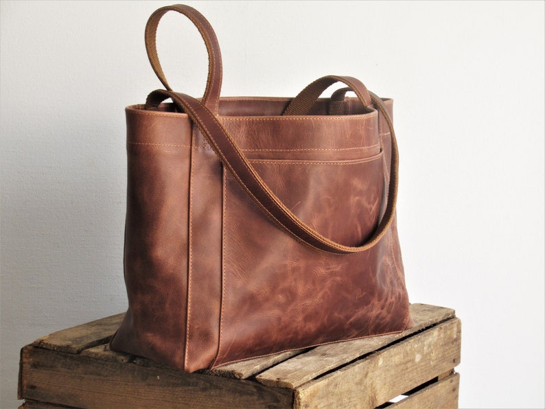 Large leather tote bag, laptop bag, large shoulder bag image 6