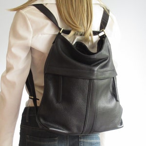 Black backpack, leather convertible shoulder bag with backpack function image 5
