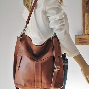 Tan leather shoulder bag, crossbody purse, tan handbag zdjęcie 2
