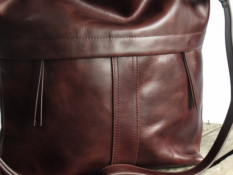 Brown leather shoulder bag, crossbody purse, unique shoulder bag image 8