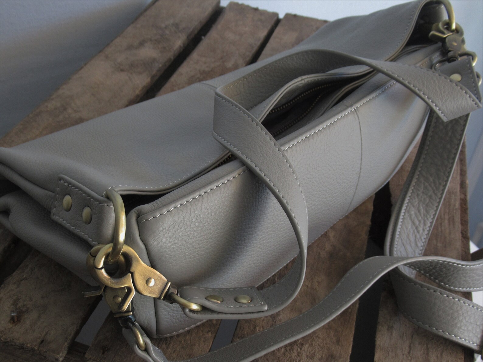 Grey Leather Shoulder Bag Small Slouchy Purse Lightweight Etsy