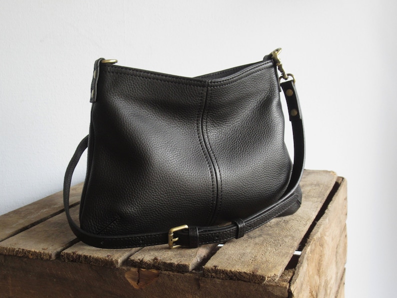 Mini leather crossbody bag, small slouchy purse, evening bag, clutch Black