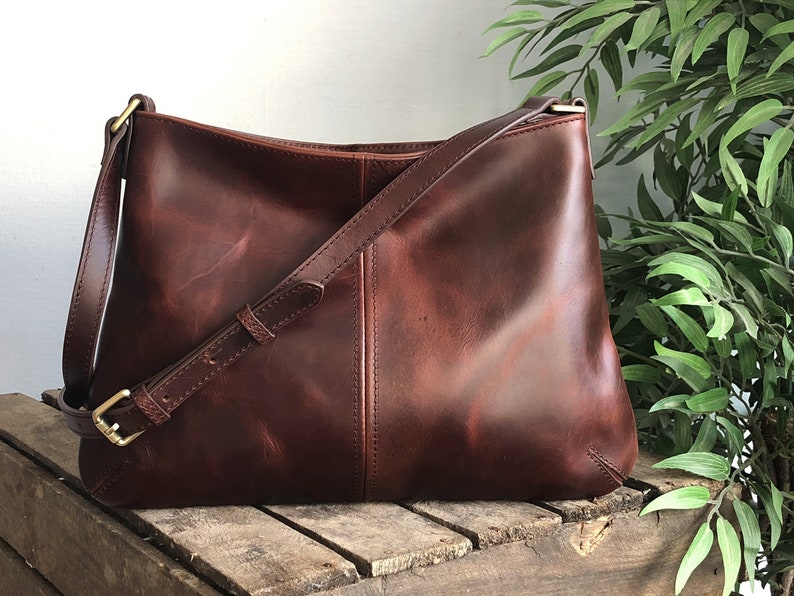 Brown Leather Crossbody Bag Shoulder Bag Purse With Zipper - Etsy
