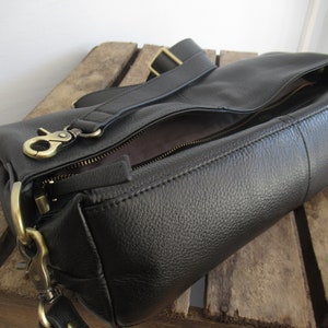 Black leather shoulder bag, small tote, leather hobo purse, zipper top image 6