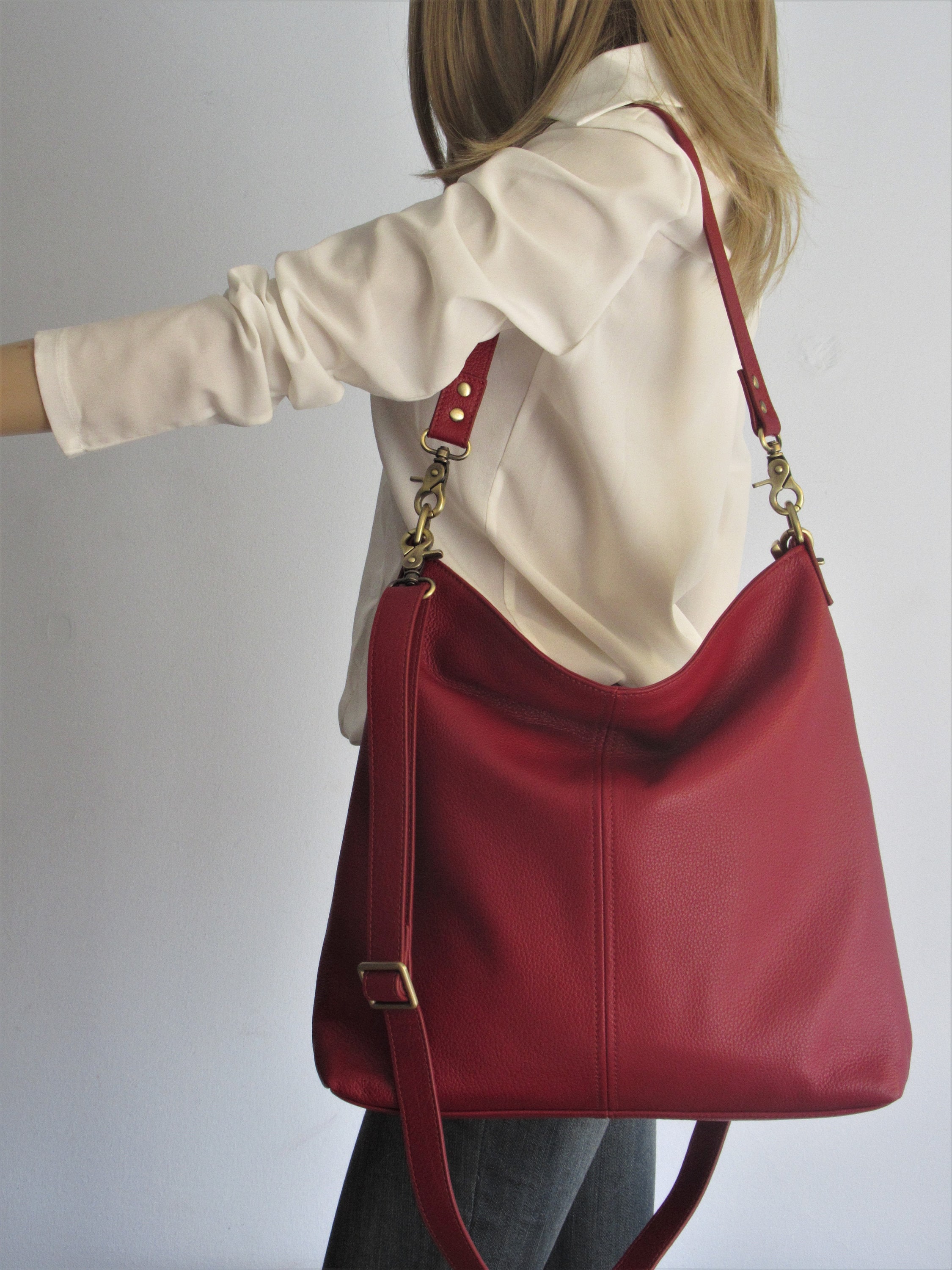 Red Leather Hobo Bag Small Shoulder Bag Soft Leather Purse Etsy